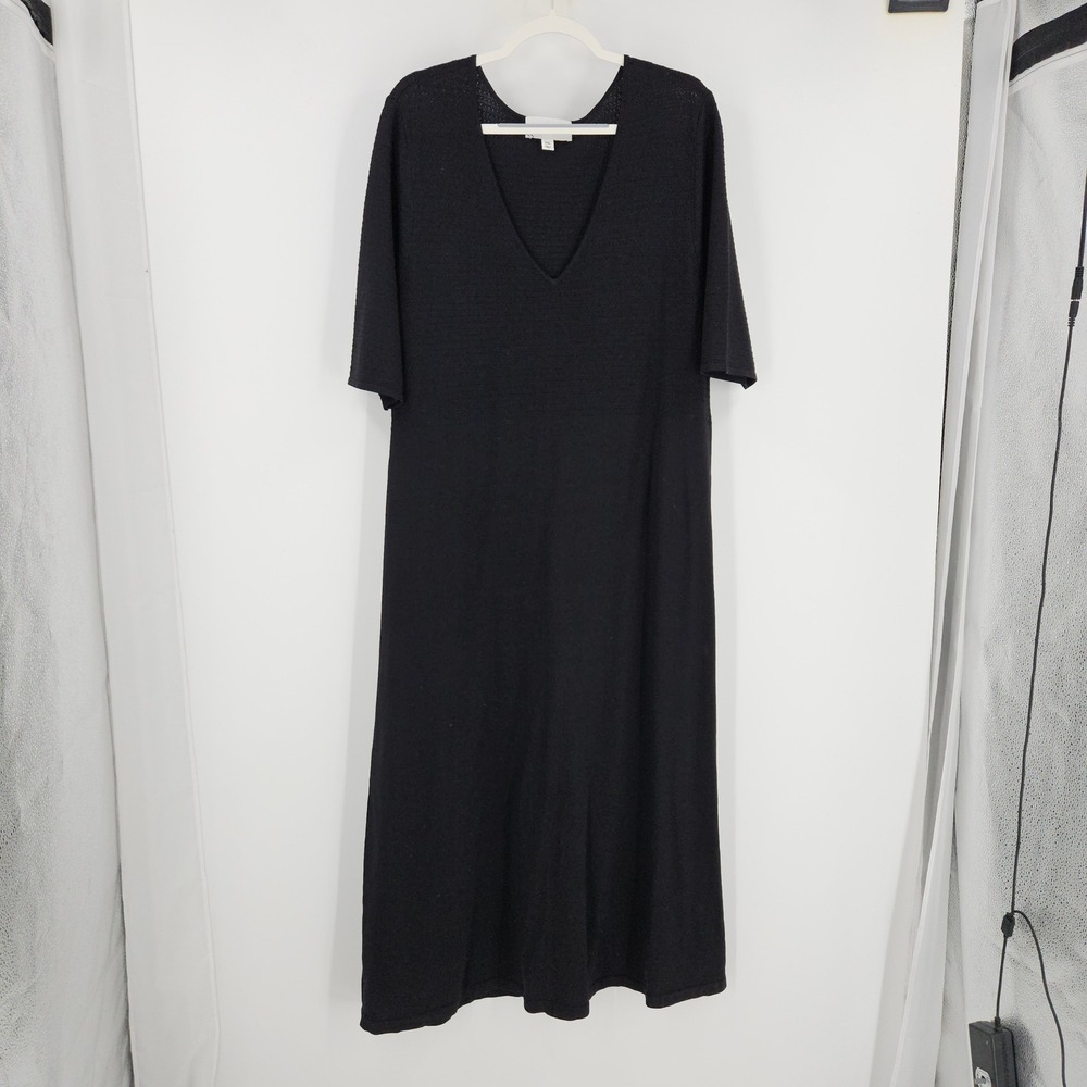Pomander Place Tuckernuck Maxi Caftan Dress Black V Neck Textured Knit Size XXL